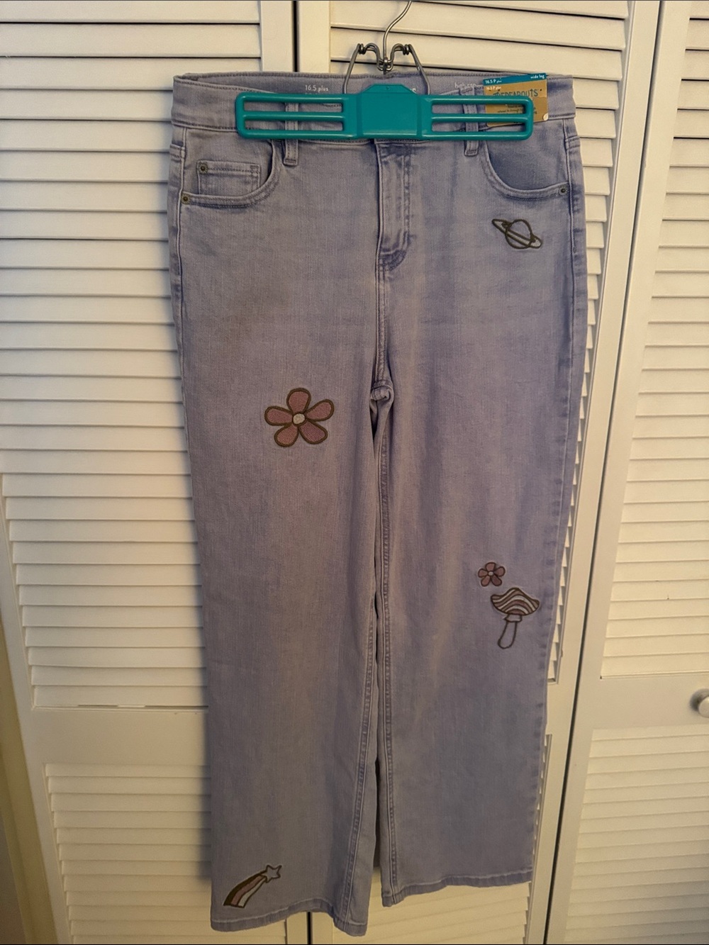 NWT (RET $34) Thereabouts Embroidered Hi-Ruse Wide-Leg Jeans, 16.5 plus